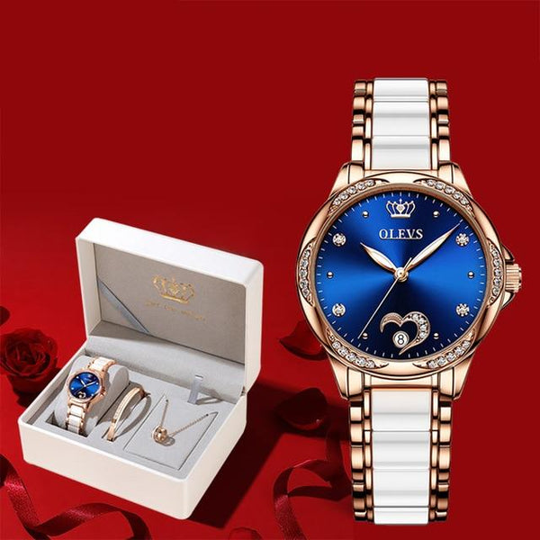 Clamanta Beauty  Montre céramique Montre mécanique automatique en céramique 3 pcs ensemble cadeau femmes