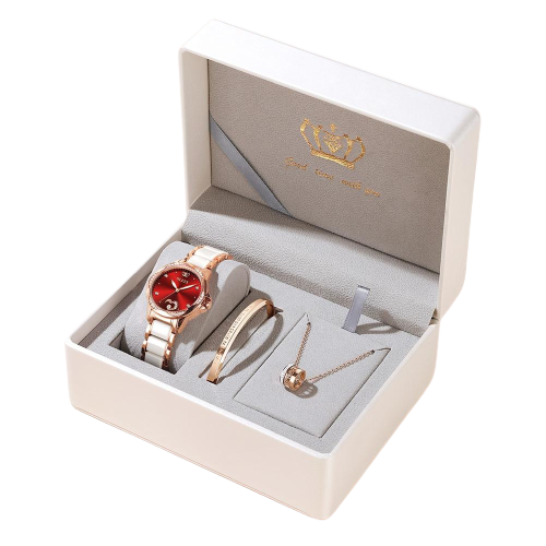 Clamanta Beauty  Montre céramique Montre mécanique automatique en céramique 3 pcs ensemble cadeau femmes