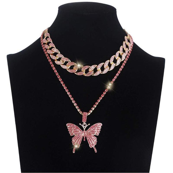 Clamanta Beauty Pendentif Colliers Collier papillon Strass