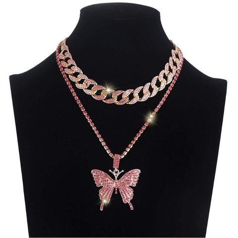 Clamanta Beauty Pendentif Colliers Collier papillon Strass