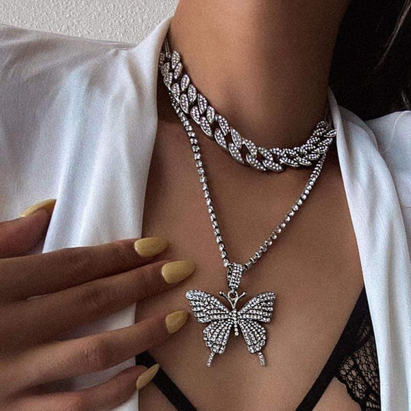 Clamanta Beauty Pendentif Colliers Collier papillon Strass