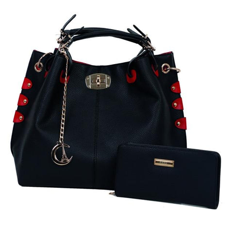 Clamanta Beauty  Sac à main femmes Noir/Rouge Sac et Portefeuille Combine en cuir synthétique