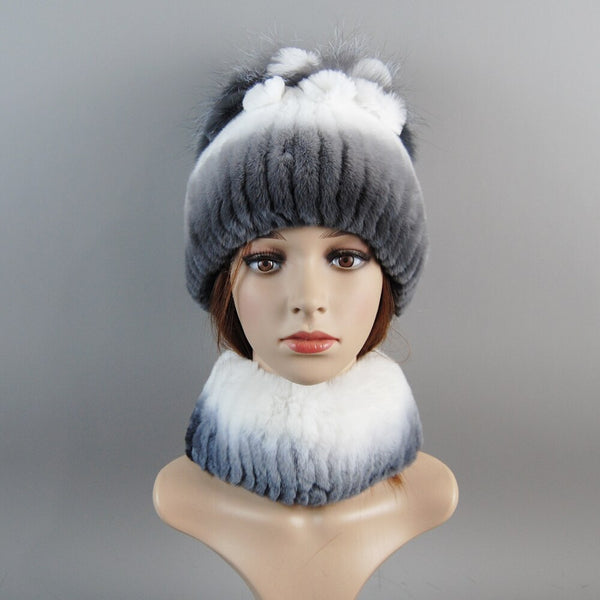 ClamantaBeauty  0 Blanc/Gris Bonnet et écharpe en fourrure