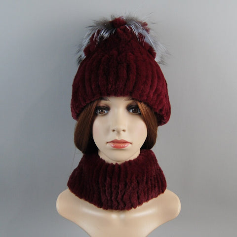 ClamantaBeauty  0 Bordeaux Bonnet et écharpe en fourrure