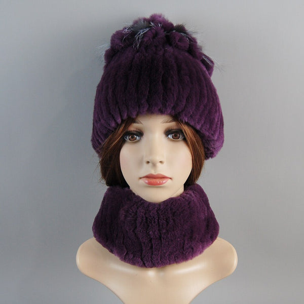 ClamantaBeauty  0 Violet Bonnet et écharpe en fourrure