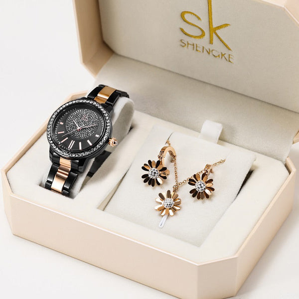 ClamantaBeauty  0075-Set-1 Coffret Montre-bracelet avec collier et boucles d'oreilles