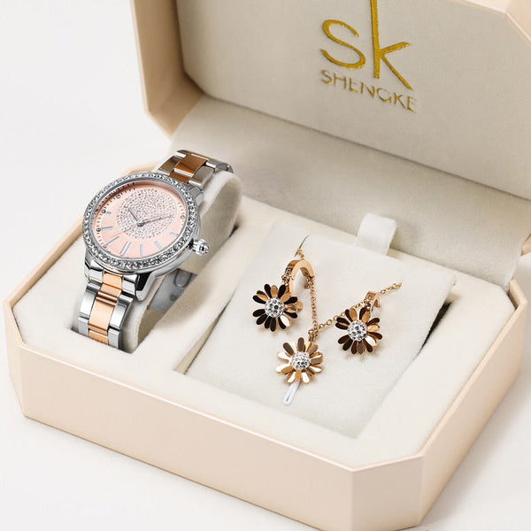 ClamantaBeauty  0075-Set-2 Coffret Montre-bracelet avec collier et boucles d'oreilles