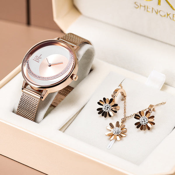 ClamantaBeauty  0088-Set Coffret Montre-bracelet avec collier et boucles d'oreilles