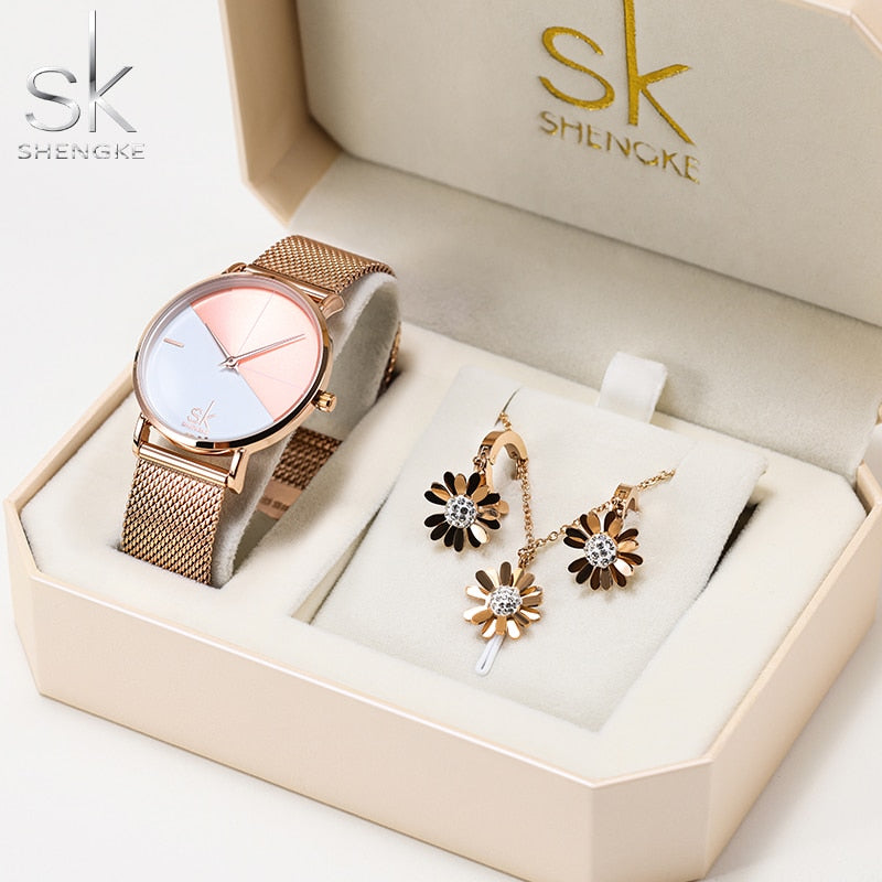 ClamantaBeauty  0095-Set Coffret Montre-bracelet avec collier et boucles d'oreilles