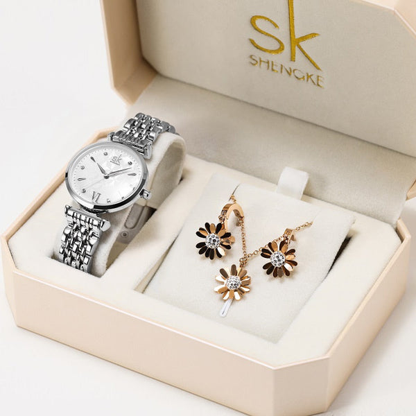 ClamantaBeauty  0136-Set-1 Coffret Montre-bracelet avec collier et boucles d'oreilles