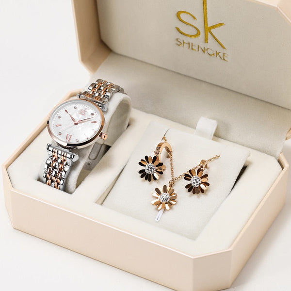 ClamantaBeauty  0136-Set-2 Coffret Montre-bracelet avec collier et boucles d'oreilles