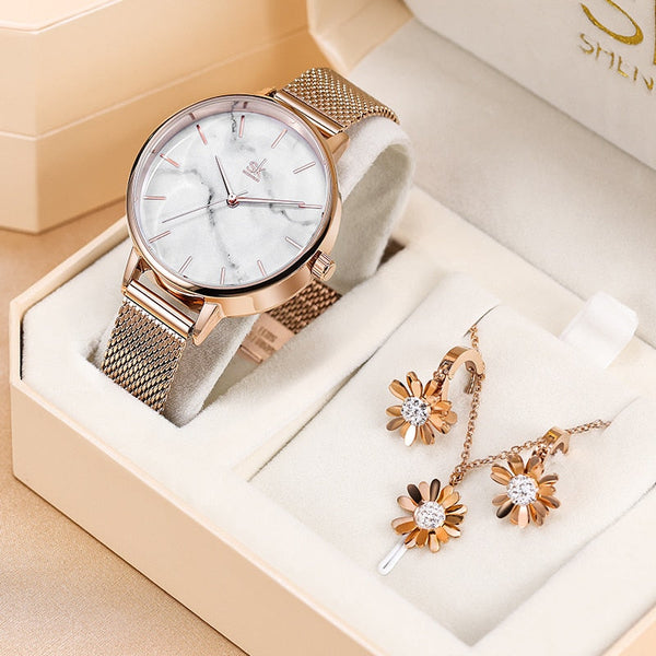 ClamantaBeauty  0137-Set Coffret Montre-bracelet avec collier et boucles d'oreilles