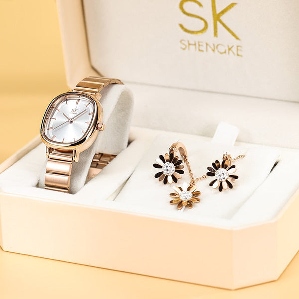 ClamantaBeauty  0174-Set Coffret Montre-bracelet avec collier et boucles d'oreilles