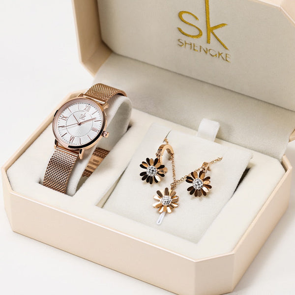 ClamantaBeauty  0188-Set Coffret Montre-bracelet avec collier et boucles d'oreilles