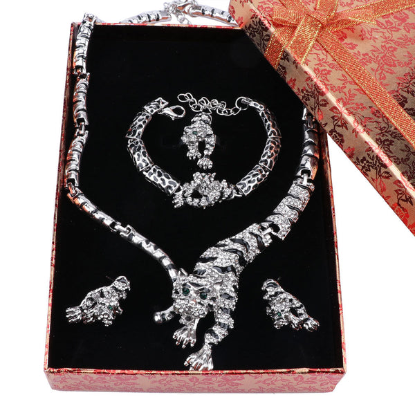 ClamantaBeauty  Argent Bijoux pour femme collier boucles d'oreilles Bracelet style léopard, cristal,