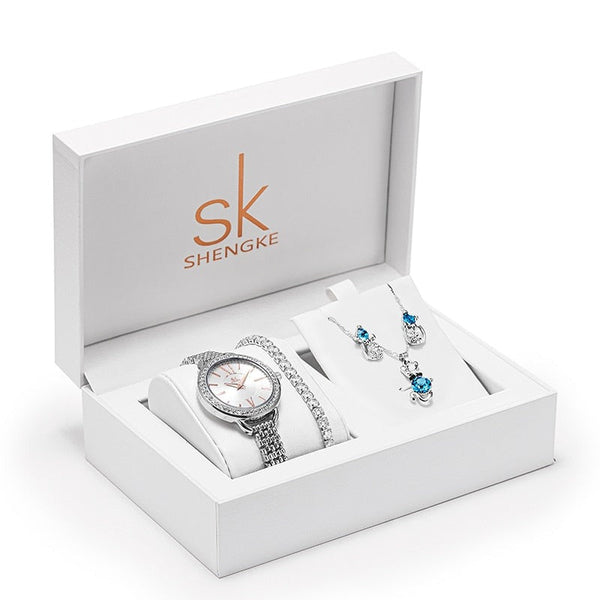 ClamantaBeauty  Argent Coffret montre à Quartz élégant avec collier
