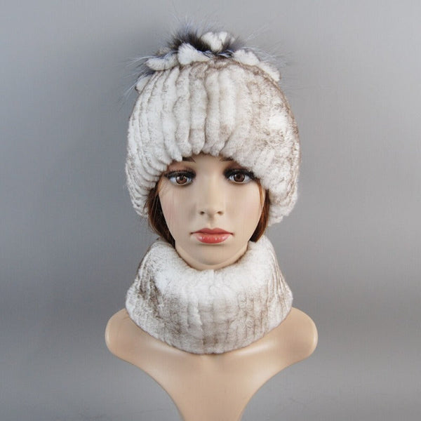 ClamantaBeauty  Beige Chapeau et écharpe en fourrure