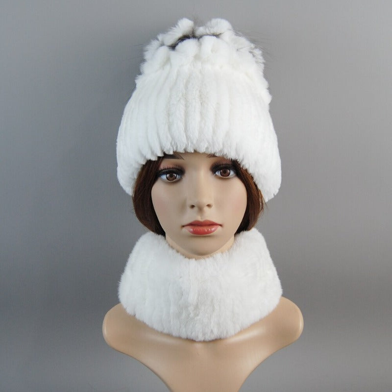 ClamantaBeauty  Blanc Chapeau et écharpe en fourrure