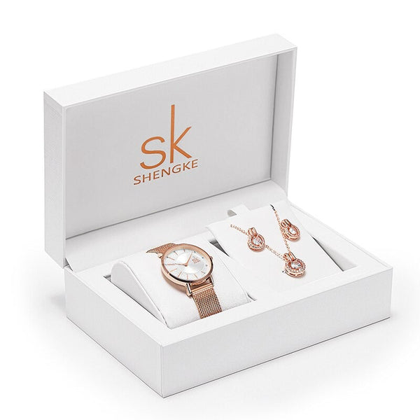ClamantaBeauty  Blanc Coffret montre à Quartz élégant avec collier