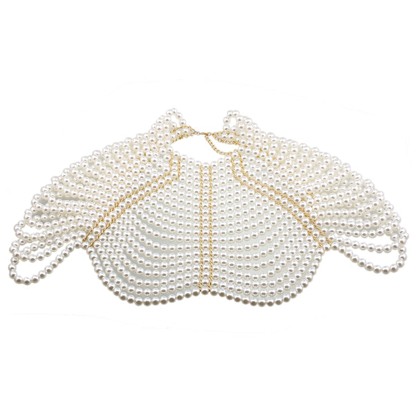 ClamantaBeauty  Blanc Collier de perles pour femme - Collier à bavette bijoux pour le corps en perles