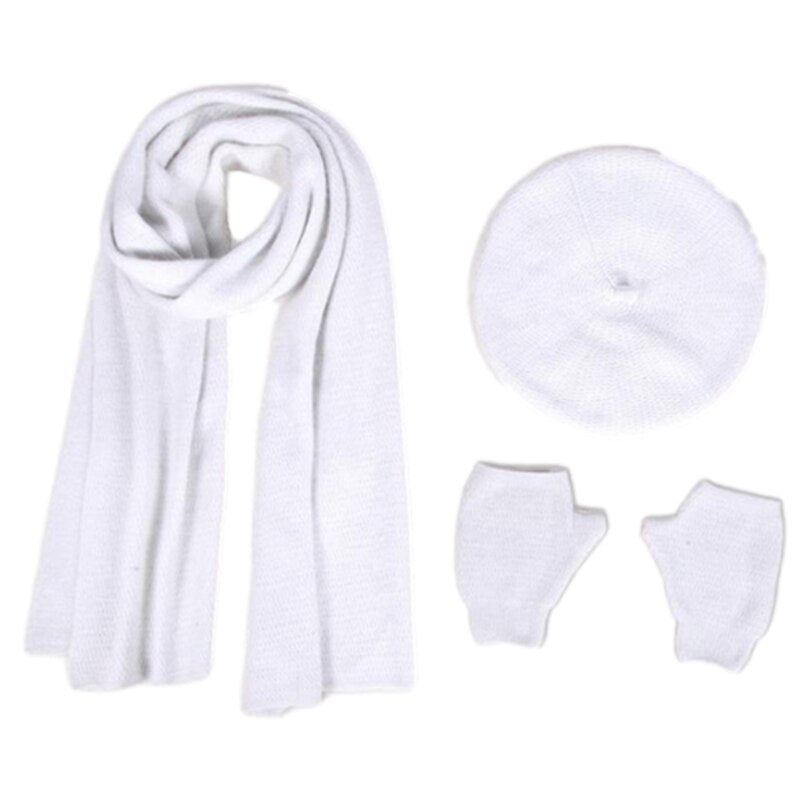 ClamantaBeauty  Blanc Ensemble Béret écharpe gants