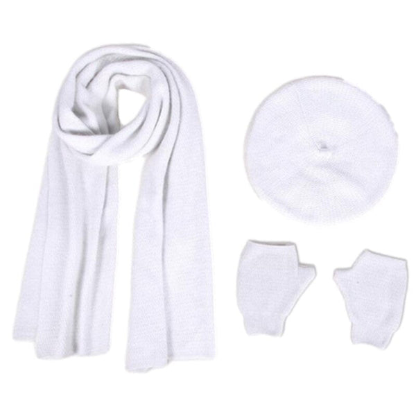 ClamantaBeauty  Blanc Ensemble Béret écharpe gants