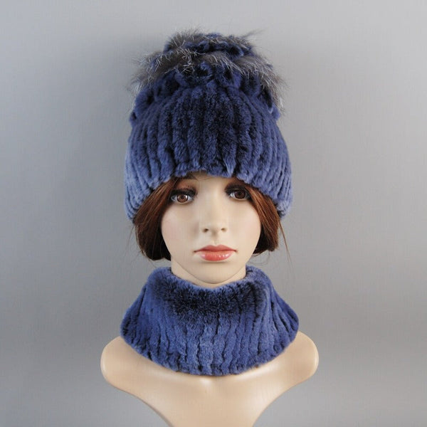 ClamantaBeauty  Bleu Chapeau et écharpe en fourrure