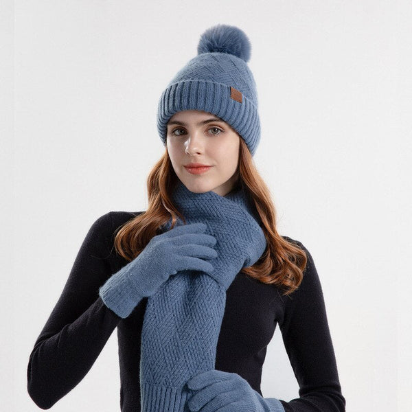 ClamantaBeauty  Bleu Ensemble Bonnet gants et écharpe acrylique Ultra doux pour femme