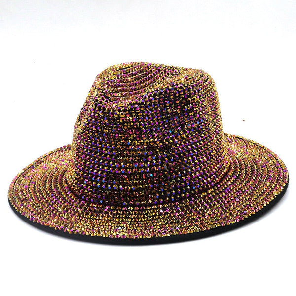 ClamantaBeauty  Café / 56-58cm Chapeau en Strass -Chapeau à Large Bord pour Homme et Femme