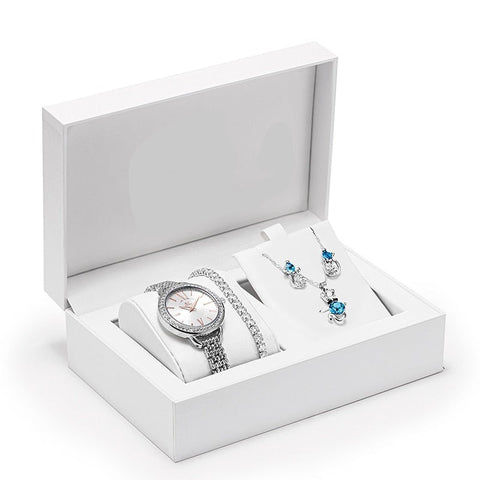 ClamantaBeauty  Argent Coffret montre à Quartz élégant avec collier