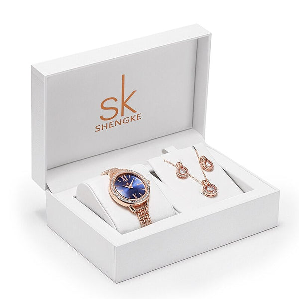 ClamantaBeauty  Bleu Coffret montre à Quartz élégant avec collier