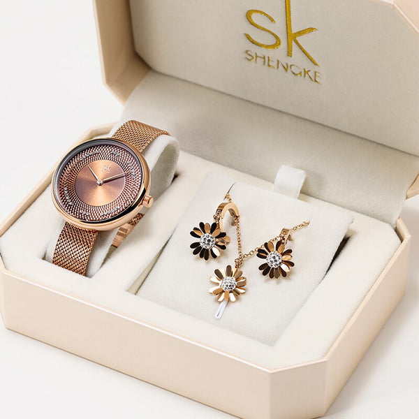 ClamantaBeauty  0132-Set Coffret Montre-bracelet avec collier et boucles d'oreilles