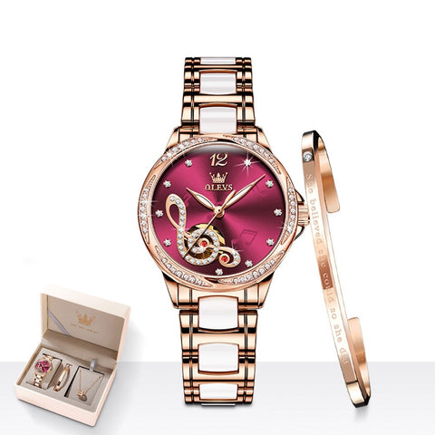 ClamantaBeauty Coffret Montre mécanique luxueuse pour femmes