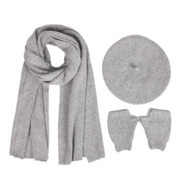 ClamantaBeauty  Gris Ensemble Béret écharpe gants