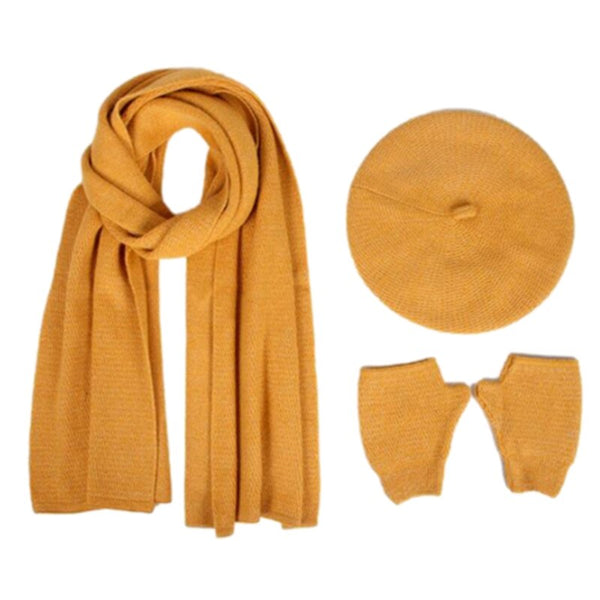 ClamantaBeauty  Jaune Ensemble Béret écharpe gants