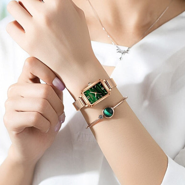 ClamantaBeauty  Montre avec Bracelet cuir cadran rectangulaire pour femme