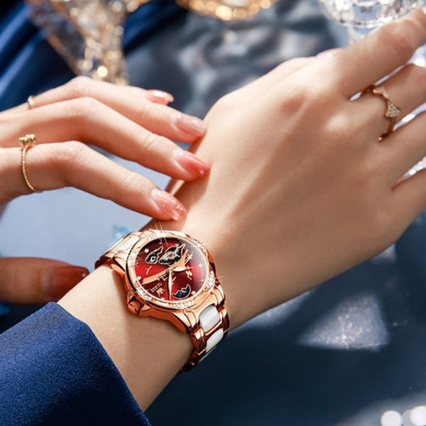 ClamantaBeauty  Montre mécanique bracelet en céramique élégant pour femmes