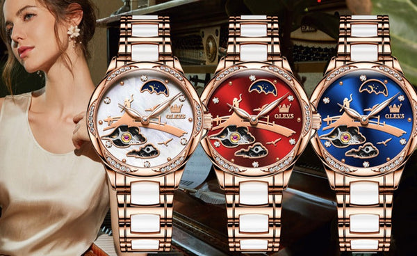 ClamantaBeauty  Montre mécanique bracelet en céramique élégant pour femmes