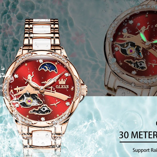 ClamantaBeauty  Montre mécanique bracelet en céramique élégant pour femmes