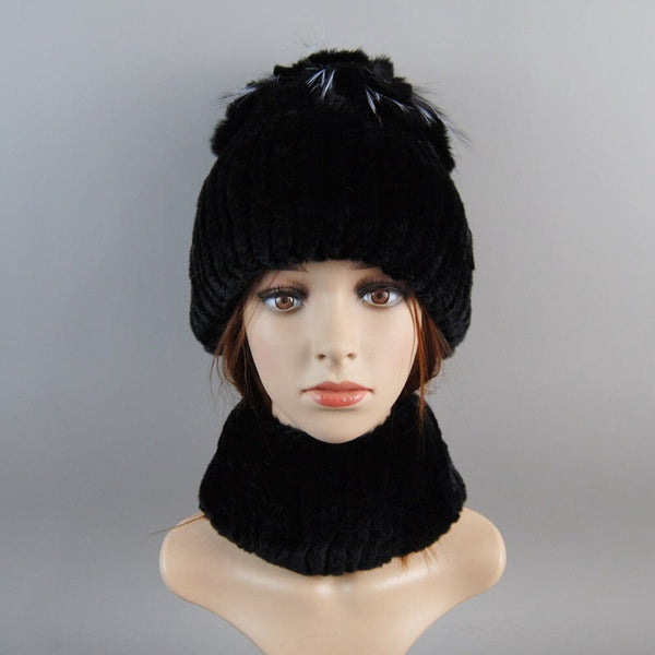 ClamantaBeauty  Noir Chapeau et écharpe en fourrure