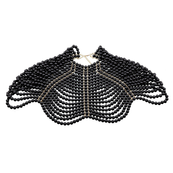 ClamantaBeauty  Noir Collier de perles pour femme - Collier à bavette bijoux pour le corps en perles