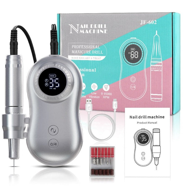 ClamantaBeauty  Perceuse35000rpm Argent Perceuse à Ongles Électrique Rechargeable de 35000 RPM