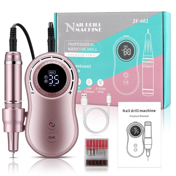 ClamantaBeauty  Perceuse35000rpm Rose Perceuse à Ongles Électrique Rechargeable de 35000 RPM