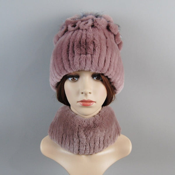 ClamantaBeauty  Rose Chapeau et écharpe en fourrure