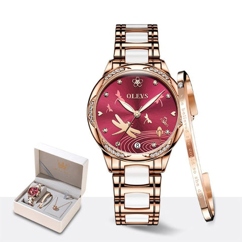 ClamantaBeauty  Rouge Coffre montre mécanique bracelet céramique pour femmes