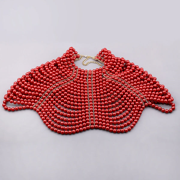 ClamantaBeauty  Rouge Collier de perles pour femme - Collier à bavette bijoux pour le corps en perles