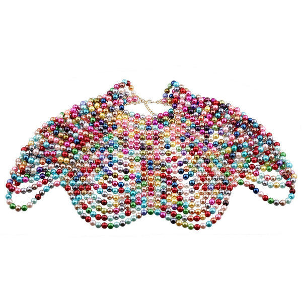 ClamantaBeauty  Vert/Rose Collier de perles pour femme - Collier à bavette bijoux pour le corps en perles